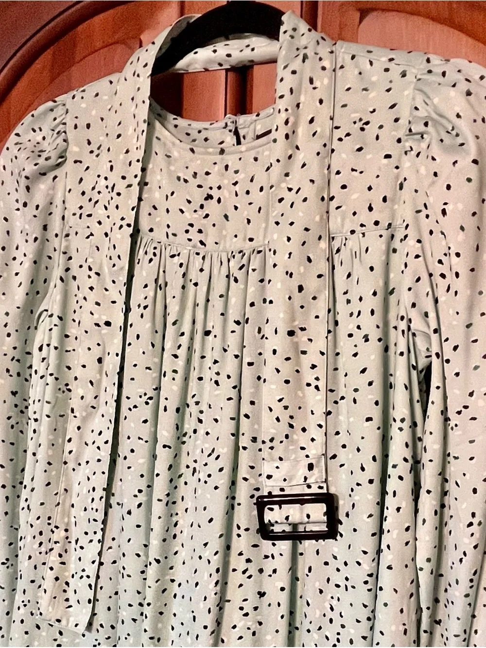 Light Mint Polka Dot Tie-Neck Blouse by Ann Taylor